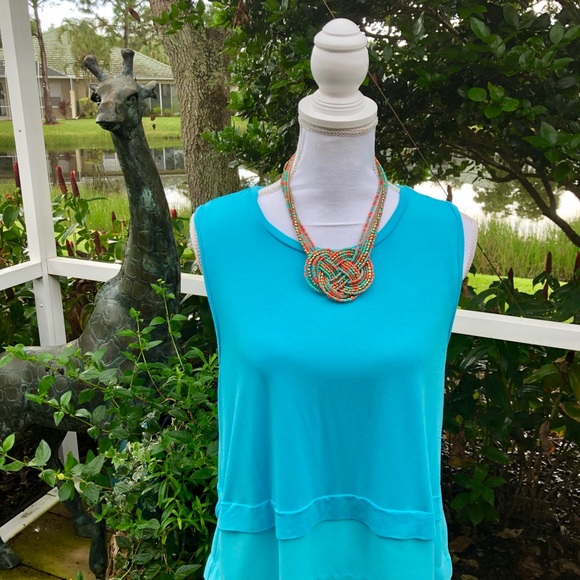 Michael Kors L Turquoise Tank Hi/Lo Sheer Trim - Picture 5 of 7